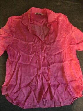 Zara Bright Pink Short-Sleeve Button-Down Shirt